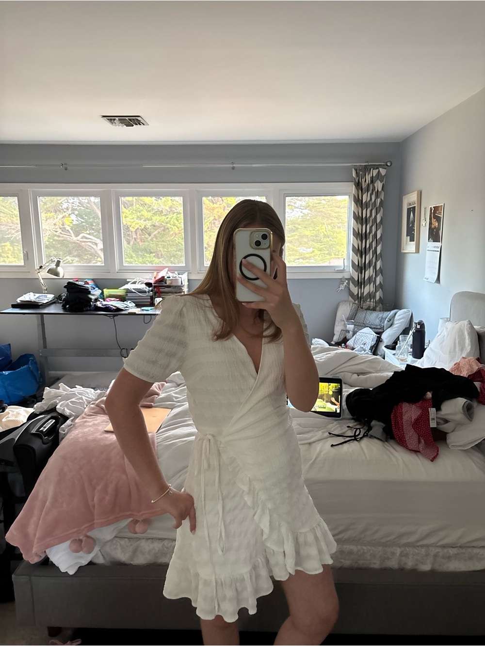 Mango White Wrap Ruffle Mini Dress
